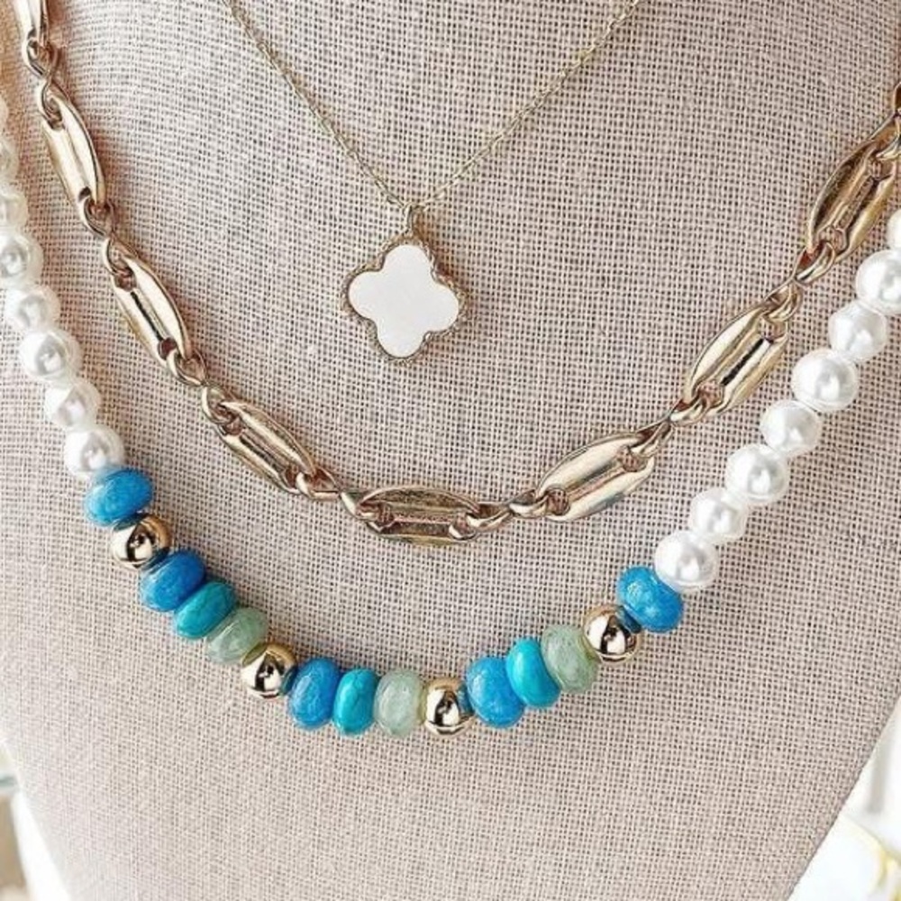 Park Lane Bodhi Blue and Gold Beaded Necklace